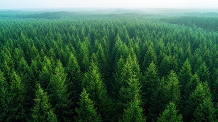 Wall Mural - an expansive view of lush green evergreen trees covering rolling hills in a serene forest landscape 