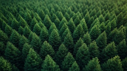 Wall Mural - lush green forest with dense coniferous trees thriving under soft sunlight during early morning hour