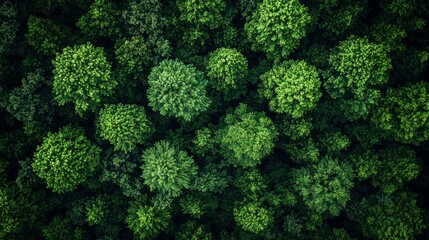Wall Mural - aerial view of a lush green forest showcasing vibrant treetops during a clear summer day