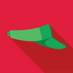 Poster - Green visor cap casting long shadow on red background, simple flat vector illustration