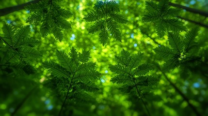 Wall Mural - lush green ferns create a vibrant canopy under sunlight in a tranquil forest during the summer seaso