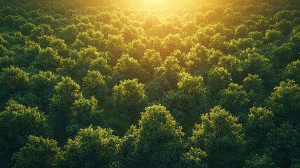 Wall Mural - golden sunlight illuminates a dense forest canopy during a peaceful evening in nature