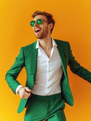 Wall Mural - Smiling Man in Bright Green Suit