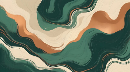 Wall Mural - Rough texture background merging different colors and shapes, Forest Green, Copper, Cream