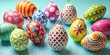 © Sirinporn - Easter holiday ornaments with bold bright colors and modern geometric patterns for a playful modern Easter decor