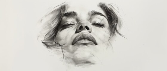 Wall Mural - eyes shut, hair billowing in wind