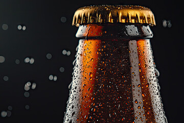 A Refreshing Sip: A Close-up of a Cold Beer Bottle Covered in Condensation Droplets