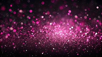 Wall Mural - Abstract pink-focused glitter holiday panorama background on black. Falling shiny sparkles. New Year Christmas glowing backdrop. Pink glitter christmas abstract bokeh background