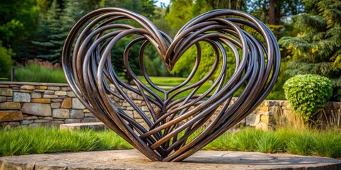 forged metal heart sculpture with bold lines and dramatic texture