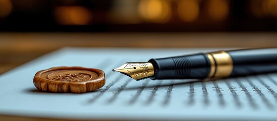 Elegant Fountain Pen and Wax Seal on a Document