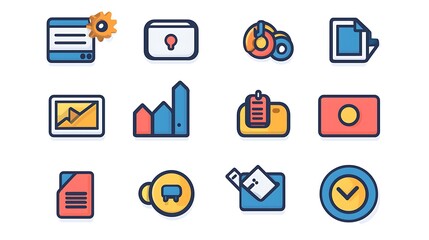 A colorful set of web and app interface icons, perfect for enhancing UI and UX designs.