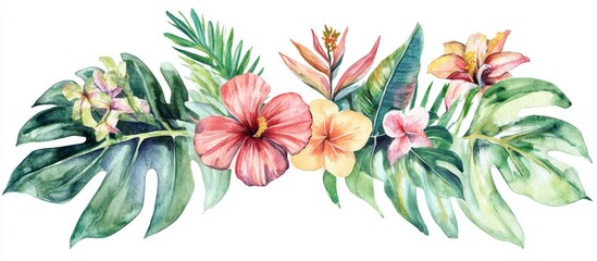 Vibrant Tropical Floral Arrangement in Watercolor Style for Home and Garden Decoration