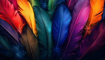 Wall Mural - An abstract illustration of feathers in various vibrant colors