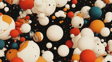 Wall Mural - a stunning visual journey through a colorful galaxy of floating cosmic spheres in space