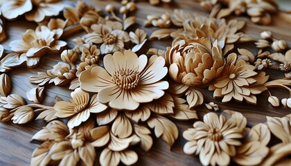 Exquisite floral wood carving highlighting meticulous craftsmanship and intricate detail