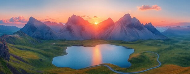 Wall Mural - Sunrise over Majestic Mountains