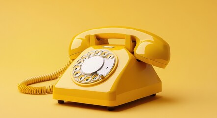 vintage yellow telephone with rotary dial on a vibrant matching background, showcasing classic retro