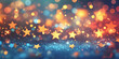 © Pestock - Romantic Blue Falling Stars Bokeh Confetti. 3D Falling Snow. Romantic Blue Falling Stars Bokeh Confetti. 3D Gold Glitter New Year Christmas Scatter. Rich VIP Christmas Festive Texture.