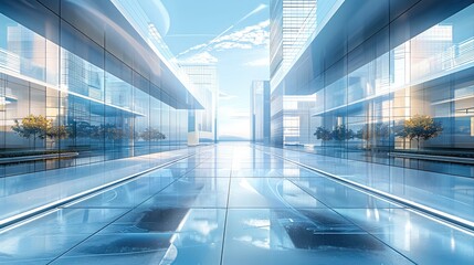 Aufkleber - Urban architecture, style Future technology, the building is left and right distribution with a technological road in the middle, the pavement is transparent. Generative AI.