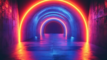 A neon tunnel with a blue and red light