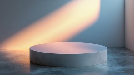 Canvas Print - A white pedestal with a round shape is illuminated by a light source