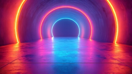 A neon tunnel with a blue light in the middle