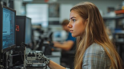 Canvas Print - Young Engineer Programming Robotics in High-Tech Lab