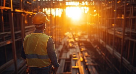 Poster - Construction Worker at Sunset