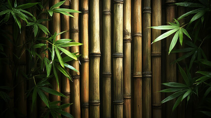 Wall Mural - A bamboo fence background with a detailed texture of natural wood