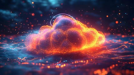 Wall Mural - Abstract Cloud Computing Concept with Glowing Particles