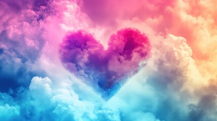 beautiful colorful valentine day heart in the clouds as abstract background, made with generative ai