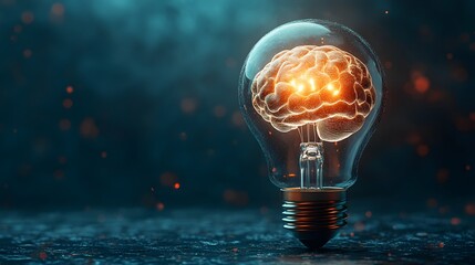 Canvas Print - Glowing Brain Inside Light Bulb   Creative Idea  Innovation  and Intelligence Concept