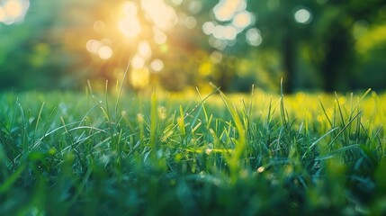 Sticker - Green grass in nature with blurred background.