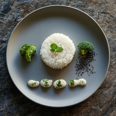 Canvas Print - Rice with Broccoli and Sauce.