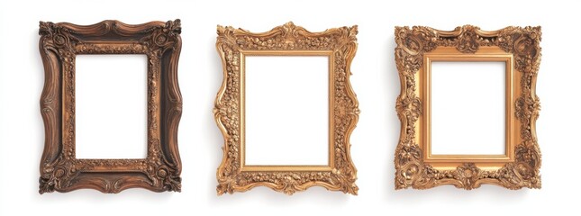 picture frames isolated on white background gold vintage set