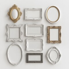 picture frames isolated on white background gold vintage set