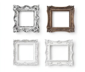 picture frames isolated on white background gold vintage set