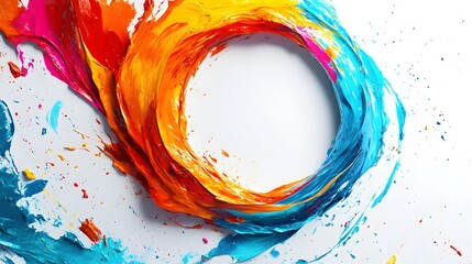 Wall Mural - abstract colorful oil paint circle with splashes on white background