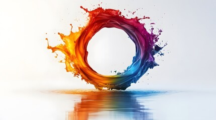 Wall Mural - Abstract Colorful Paint Splash Circle with Reflection