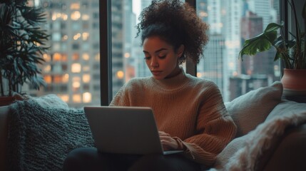 Sticker - Woman Working on Laptop at Home