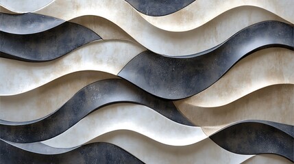 Canvas Print - Abstract Wave Pattern in Black, White, and Beige