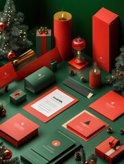 a vibrant display of corporate holiday branding mockup featuring a christmas-themed logo, business c