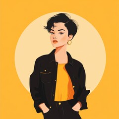 Modern woman with short hair, stylish outfit, flat design illustration