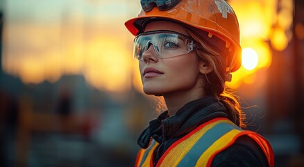 Poster - Woman Construction Worker Sunset