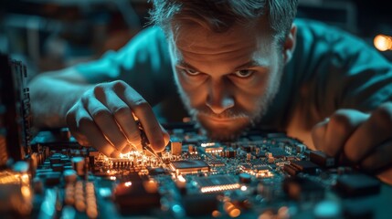 Wall Mural - Man working on circuit board