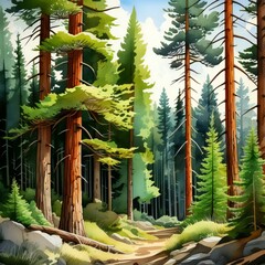 anime cartoon style woodland forest background banner