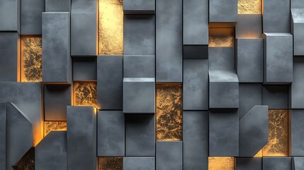 Poster - Abstract Geometric Wall with Golden Accents