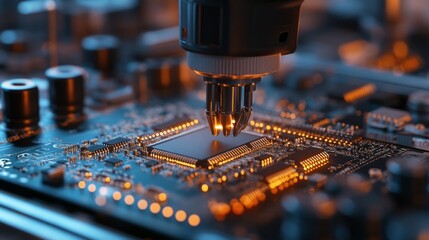 Wall Mural - Close-Up of Robotic Arm Soldering a Circuit Board