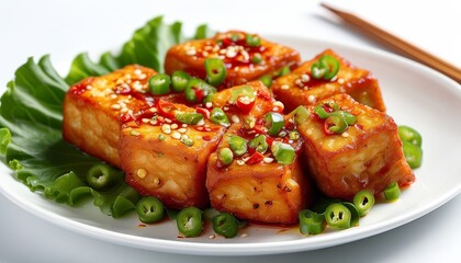 Wall Mural - Tofu chili sauce is a typical Asian food, especially Southeast Asia