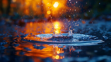 Wall Mural - Water Drop Splash with Bokeh Background - A Photo